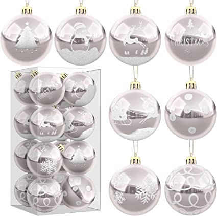 Photo 1 of ANVAVO 16 Pieces 3.15 Inch Christmas Balls Ornaments Decorative Plastic Hanging Baubles Shatterproof Christmas Tree Decorations Ornaments Set in 8 Styles, Champagne Gold