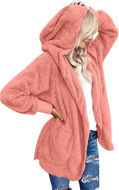 Photo 1 of luvamia Women Fuzzy Fleece Open Front Pockets Hooded Cardigan Jacket Coat Outwear-- Size XL- Factory Seal