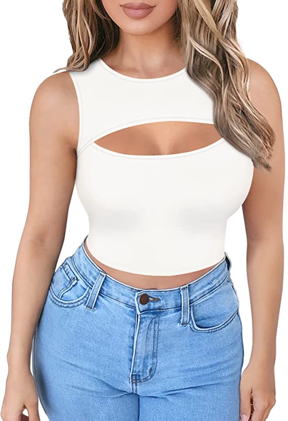 Photo 1 of ALGALAROUND Women Cutout Basic Short Sleeve Crop Top/Sleeveless Bodycon Tank Tops Shirt -- Size XL