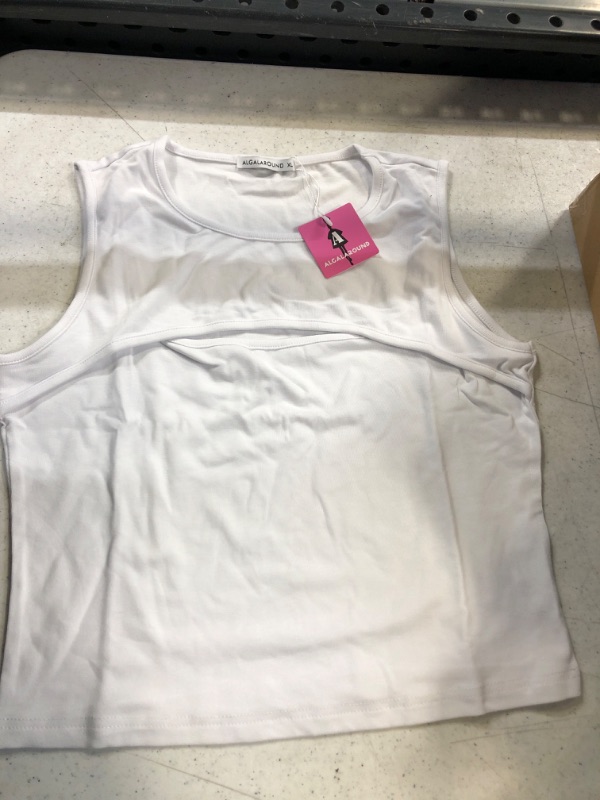 Photo 3 of ALGALAROUND Women Cutout Basic Short Sleeve Crop Top/Sleeveless Bodycon Tank Tops Shirt -- Size XL