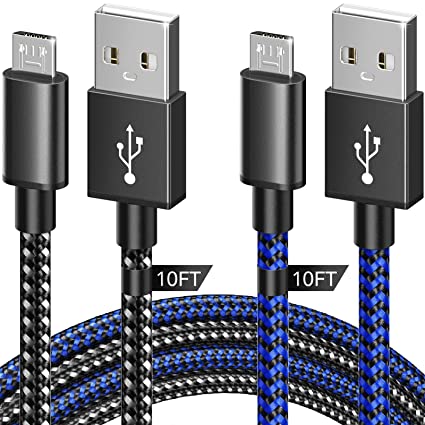 Photo 1 of PS4 Controller Charger Charging Cable 10ft 2 Pack Nylon Braided Extra Long Micro USB 2.0 High Speed Data Sync Cord Compatible for Playstaion 4, PS4 Slim/Pro, Xbox One S/X Controller, Android Phones