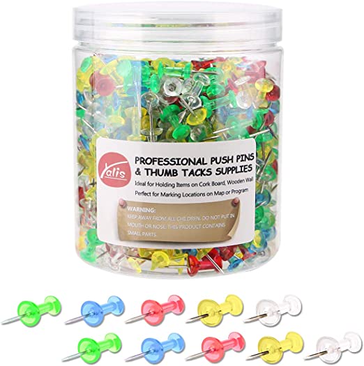 Photo 1 of Yalis Push Pins 600 Count Clear Multicolored, Standard Thumb Tacks Steel Point and Clear Multi-Colors Plastic Head