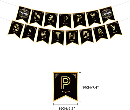 Photo 2 of 19 PCS, Whiskey Birthday Party Decorations, Aged to Perfection Birthday Party Supplies Whiskey Birthday Banner, Black and Gold Balloons Whiskey Bottle Foil Balloons