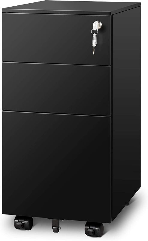 Photo 1 of DEVAISE 3 Drawer Vertical File Cabinet, Mobile Filing Cabinet with Slim Width for Home Office, Black
