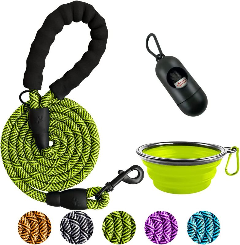 Photo 1 of 5/6/10 FT Strong Dog Leash - Comfortable Padded Handle - Pet Dog Leash for Small Medium and Large Dogs with Collapsible Pet Bowl and Dog Garbage Bags
