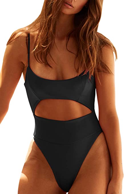 Photo 1 of QINSEN Womens Scoop Neck Cutout Front Ruched Back High Cut Monokini One Piece Swimsuit
LARGE