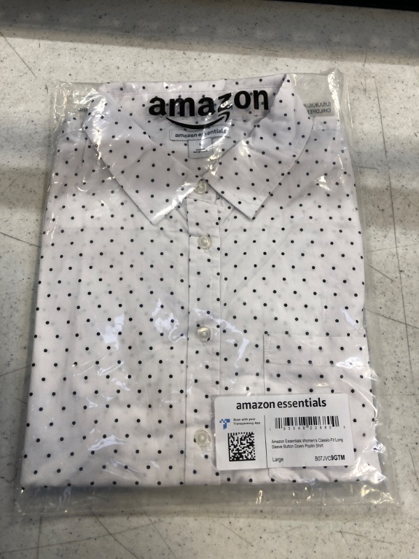 Photo 2 of Amazon Essentials Women's Classic-Fit Long-Sleeve Button-Down Poplin Shirt Large White, Dots