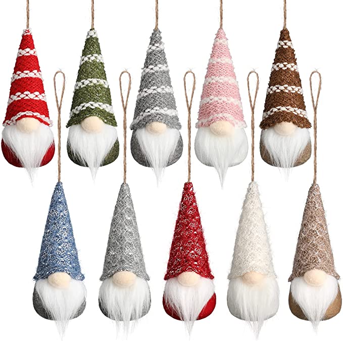 Photo 1 of 10 Pcs Hanging Gnome Ornaments Adorable Christmas Gnomes Handmade Plush Swedish Santa Tomte Holiday Tree Decorations
