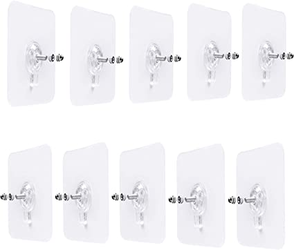 Photo 1 of 2CT - LAJAR 10Pcs Adhesive Wall Mount Screw Hooks , No-Trace Sticker Screw Hanging Nails for Bathroom Kitchen Shower Room (8mm)
