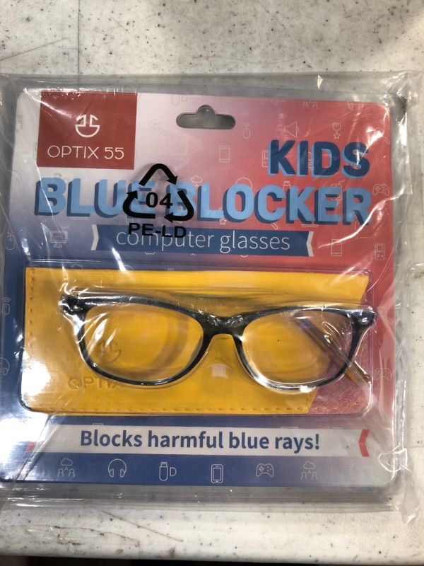 Photo 2 of Blue Light Blocking Glasses Girls & Boys | Anti Eyestrain Blue Light Glasses Kids Computer Gaming Glasses (Ages 3-10) | Flexible Blue Square Frames with Yellow Temples Video Phone Screen Eyeglasses