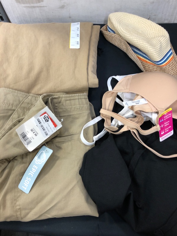 Photo 1 of MISC CLOTHIING VARIOUS SIZES NEW/USED BRAS, PANTS, HAT