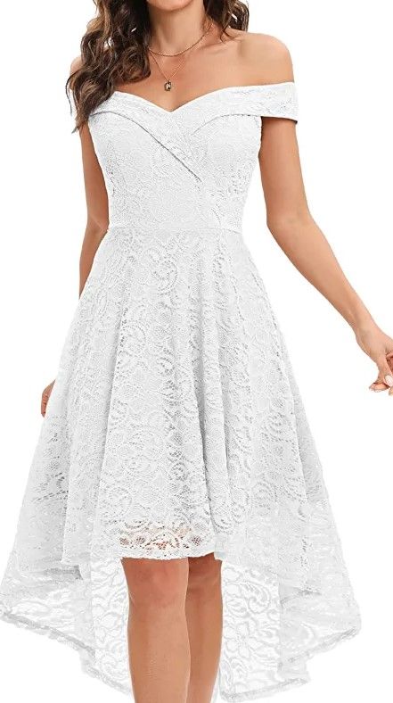 Photo 1 of HomRain Women's Elegant Floral Lace Dress Off The Shoulder High Low Hem Dresses for Wedding for Cocktail for Party, Size XL
