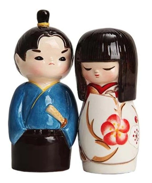 Photo 1 of Attractives Kokeshi Doll Ceramic Salt and Pepper Shaker Set
