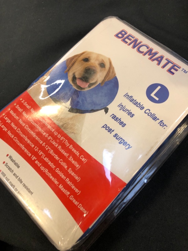 Photo 2 of BENCMATE Protective Inflatable Collar for Dogs and Cats - Soft Pet Recovery Collar Does Not Block Vision E-Collar (Large, Blue)
