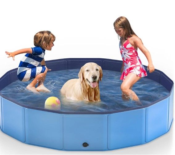 Photo 1 of 63" Foldable Dog Pool for Large Dogs, Portable Hard Plastic PVC Pet Bathing Tub, Outdoor Collapsible Swimming Pool for Pets Dogs and Cats, 63 x 12 Inches
