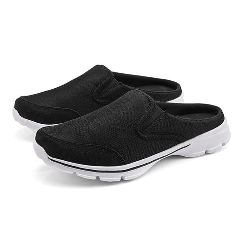 Photo 2 of Men Casual Shoes New Summer Trend Mesh Breathable Mens Half Shoes Slip On Black Half Slippers Male Footwear size 7.5