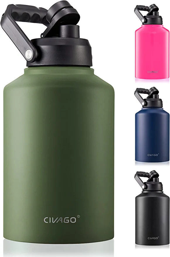 Photo 1 of  Gallon Insulated Water Bottle Jug with Handle, 128 oz Stainless Steel Sports Canteen, Large Metal Growler Mug, Army Green