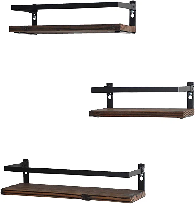 Photo 1 of  Floating Shelves Rustic Wood Wall Mounted Shelf Practical Metal Fence Design – Ideal for Bedroom, Bathroom, Kitchen Set of 2