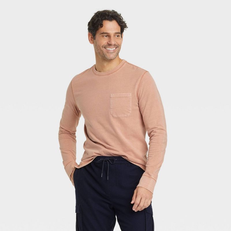 Photo 1 of Men's Long Sleeve Garment Dyed Pocket T-Shirt - Goodfellow & Co Peach Orange S
