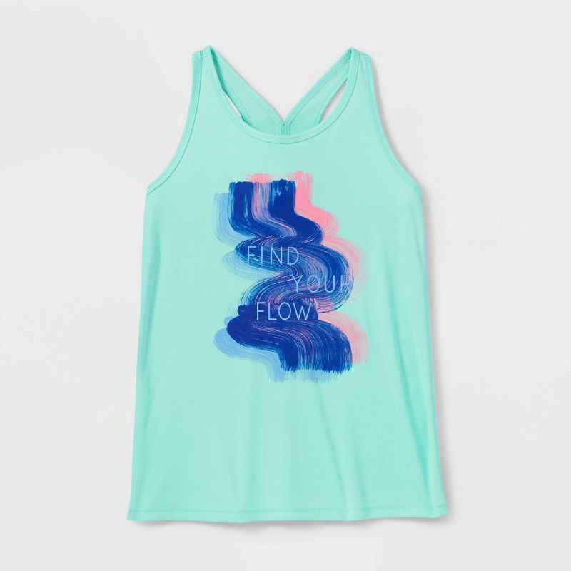 Photo 1 of Girls' 'Find Your Flow' Graphic Tank Top - All in Motion™ Aqua Green XL
