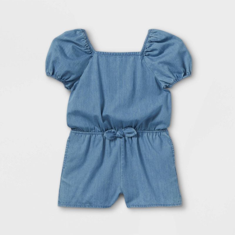 Photo 1 of Toddler Girls' Chambray Puff Sleeve Romper - Cat & Jack™ 3T
