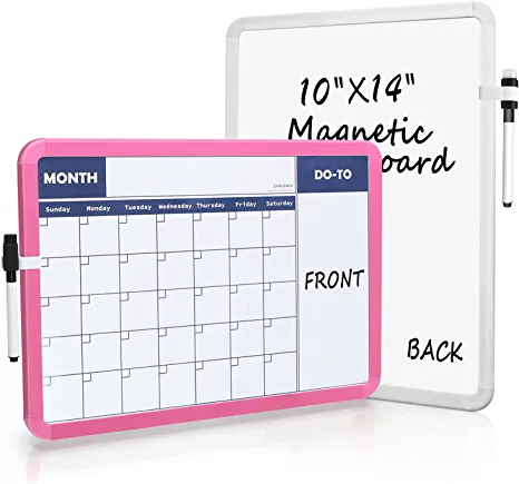 Photo 1 of 2Pack Dry Erase Calendar for Wall, Magnetic Calendar for Kids, 2-Sided White Board Monthly Calendar Dry Erase, Small Wall Calendar Board 14x10"-Pink+White Plastic Frame