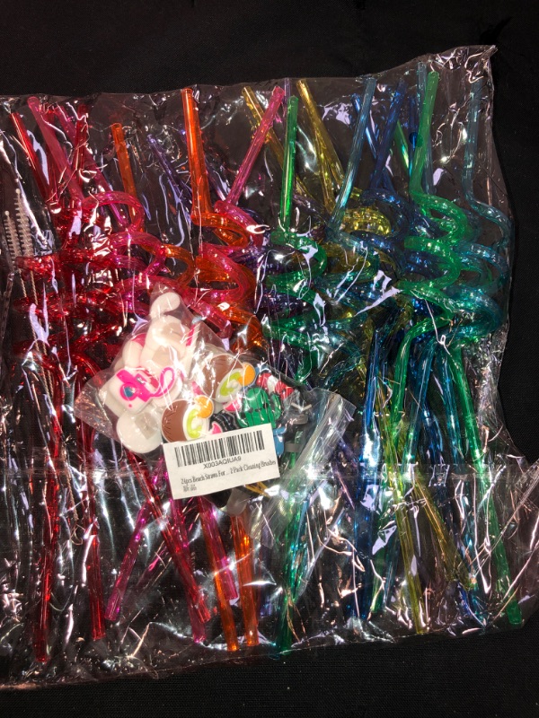Photo 1 of 24 Pcs Summer Beach Pool Party Favor Drinking Straws Summer Party Favor for Pool Birthday Party Supplies Reusable Plastic Drinking Straws 2 Pcs Cleaning Brushes inside