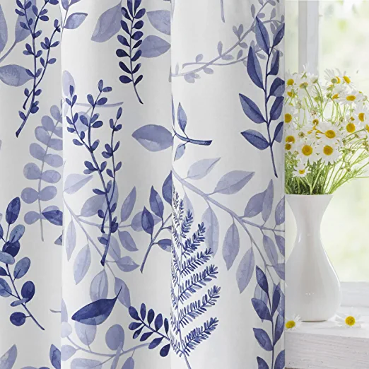 Photo 1 of BLEUM CADE Flower Curtains, Blue Leaf Window Curtains 84 Inch Spring Summer Botanical Floral Curtain Panels Grommet Top Light Filtering Window Drapes for Bedroom Living Room(52x84 Inch, 2 Panels)
