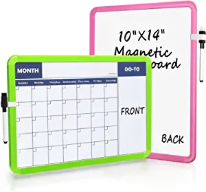Photo 1 of 2Pack Dry Erase Calendar for Wall, Magnetic Calendar for Kids, 2-Sided White Board Monthly Calendar Dry Erase, Small Wall Calendar Board 14x10"- Pink+Green Plastic Frame
