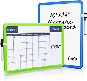 Photo 1 of 2Pack Dry Erase Calendar for Wall, Magnetic Calendar for Kids, 2-Sided White Board Monthly Calendar Dry Erase, Small Wall Calendar Board 14x10"- Blue+Green Plastic Frame
