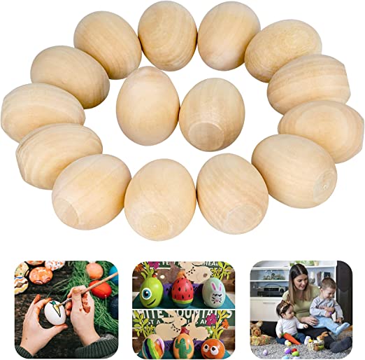 Photo 1 of 15 Pcs 1.8" ×1.3" Unfinished Wooden Easter Craft Egg, Flat Bottom Wooden Eggs for Crafts to Paint, Dyeing, Crafting, Easter Egg Ornaments, Toy Eggs
