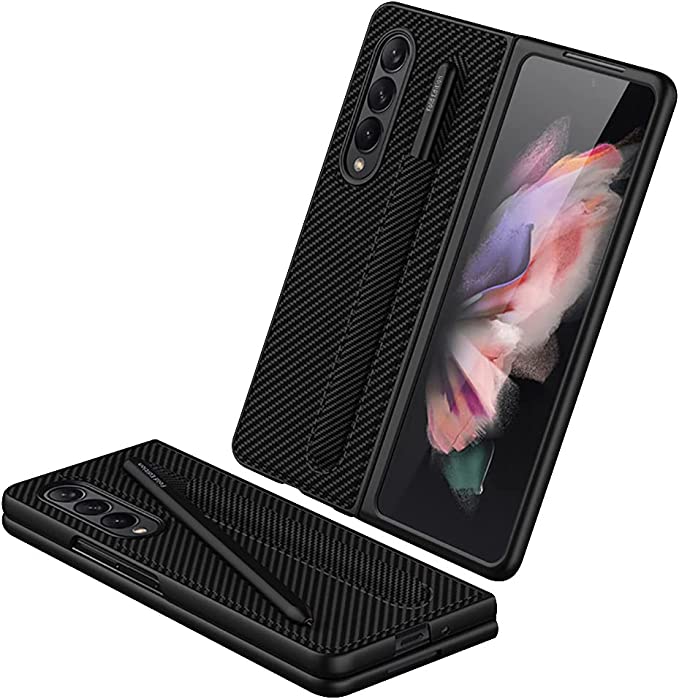 Photo 1 of for Samsung Galaxy Z Fold 3 5G Case with Pen Holder,Z Fold 3 Leather Case,Luxury Business Pu Leather Case with Pen Slot for Samsung Galaxy Z Fold 3 5G (Carbon Fiber Black)