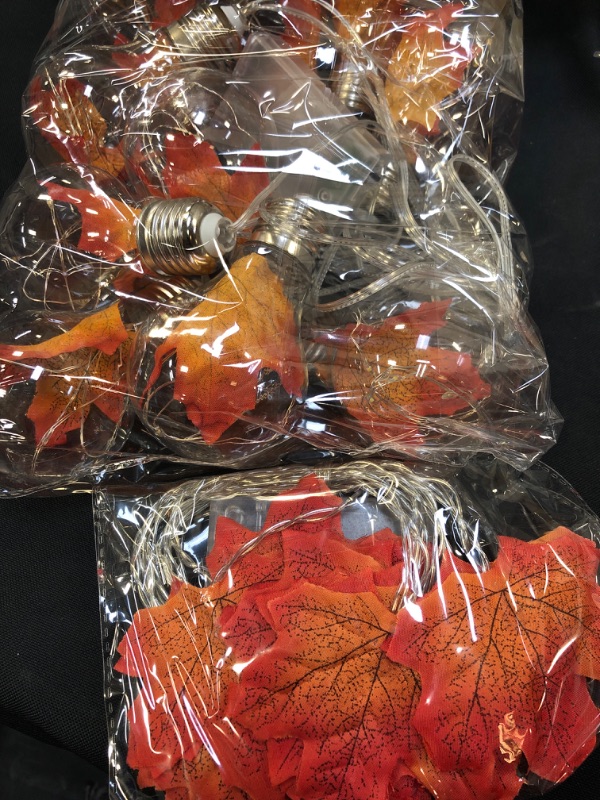 Photo 1 of 2Pack Thanksgiving Halloween Decorations Fall Garland Lights Home Decor with Bulbs Total 19.6FT Halloween String Lights Maple Leaf Garland Battery Operated Waterproof Fireplace Mantle Autumn Indoor