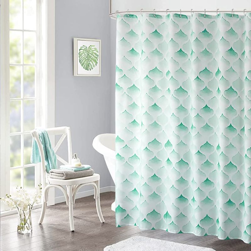 Photo 1 of  Ombre Moroccan Fabric Shower Curtain - Bathroom Shower Curtains with Hooks Colourful Geometric Pattern Waterproof Durable Shower Decor for Bathtubs Restroom, 72 x 72 Inches Long, Teal