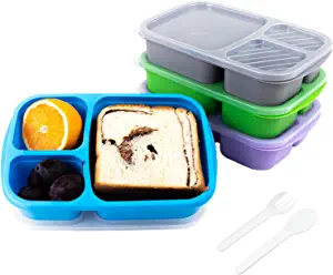 Photo 1 of 3 Compartment Bento Lunch Box, 4 Pack Meal Prep Lunch Containers for Kids, Durable BPA Free Divided Reusable Food Storage Containers with lid, Microwave/Dishwasher Safe