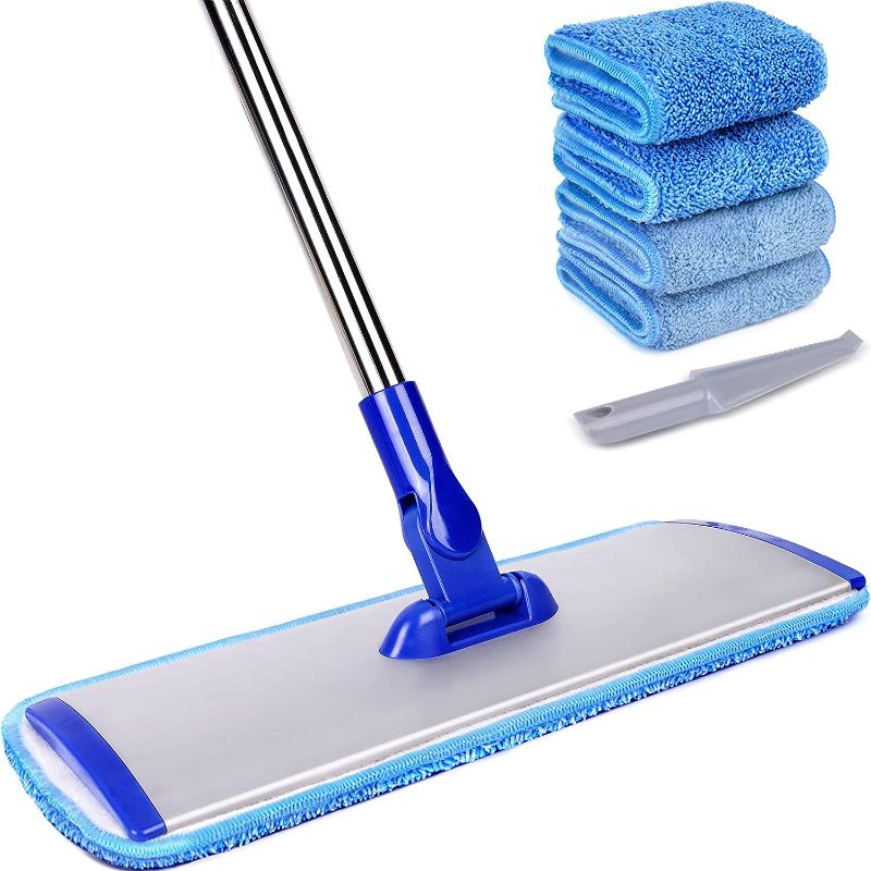 Photo 1 of 18" Professional Microfiber Mop Floor Cleaning System, Flat Mop with Stainless Steel Handle, 2 Reusable Washable Mop Pads, Wet and Dust Mopping for Hardwood, Vinyl, Laminate, Tile Cleaning
