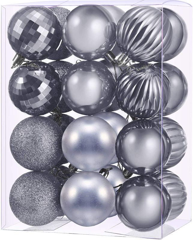 Photo 1 of 24 Pieces Christmas Ball Ornaments Christmas Tree Decorations Tree Balls for Tree Ornaments Holiday Wedding Party Decoration Hooks 2.36 Inch, 6 Styles

