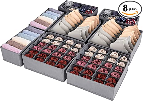 Photo 1 of 4 Packs Drawer Organizers for Clothing, Underwear and Bras Drawer Organizers with 90 Cells Fabric Foldable Grids Dividers Box for Socks,Underwear, Bras and Ties (4 PACKS ONLY)