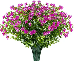 Photo 1 of  Artificial Eucalyptus Flowers, Fake Artificial Greenery UV Resistant No Fade Faux Plastic Plants for Wedding Bridle Bouquet Indoor Outdoor Home Garden Kitchen Office Table Vase(Fuchsia)