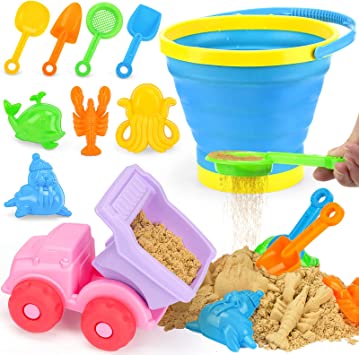 Photo 1 of AMOR Beach Toys Set, Foldable Beach Bucket Collapsible Seach Toys with Truck Sand Molds Beach Pails for Toddlers Indoor Outdoor