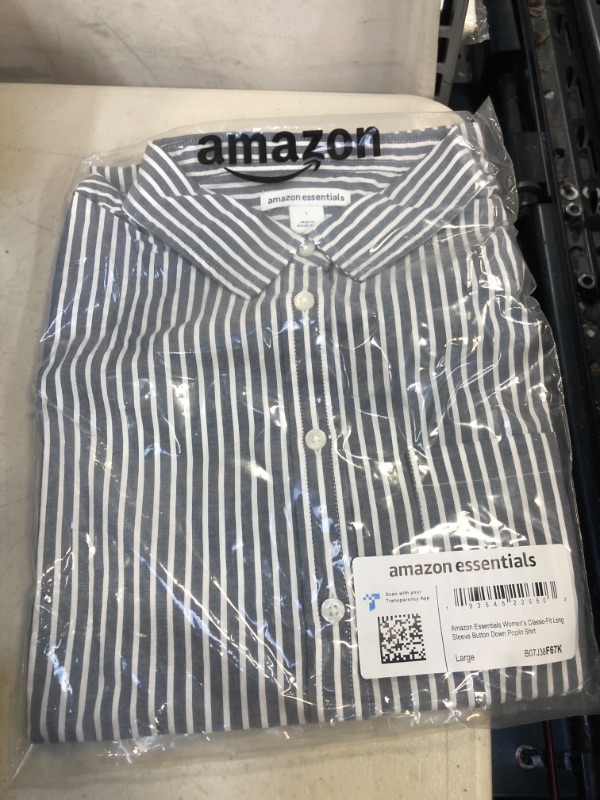 Photo 2 of Amazon Essentials Women's Classic-Fit Long-Sleeve Button-Down Poplin Shirt
size L