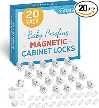 Photo 1 of 20 Pack Magnetic Cabinet Locks Baby Proofing - Vmaisi Children Proof Cupboard Drawers Latches - Adhesive Easy Installation
