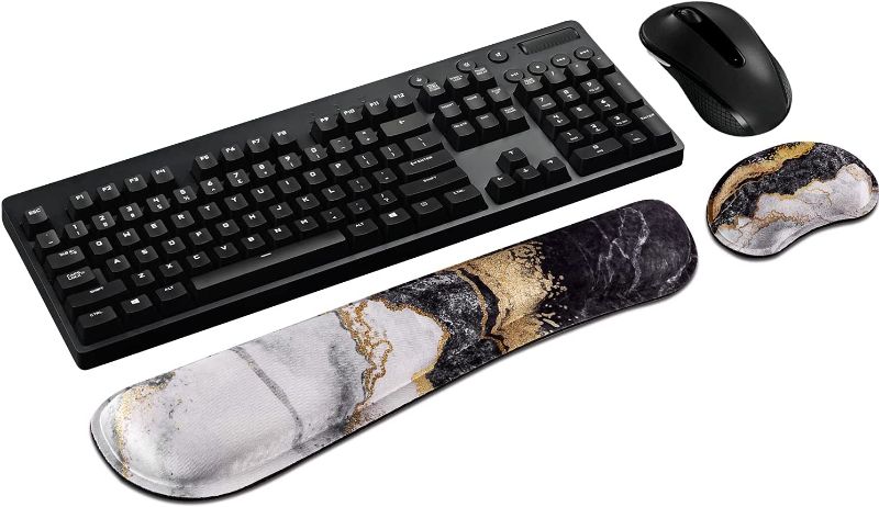 Photo 1 of Anyshock Keyboard Wrist Rest and Soft Gel Memory Foam Mouse Wrist Support Pad, Ergonomic Wrist Rest with Comfortable Lycra and Non-Skid Rubber Base for Office, Computer, Laptop(BW Abstract)  -- FACTORY SEALED --
