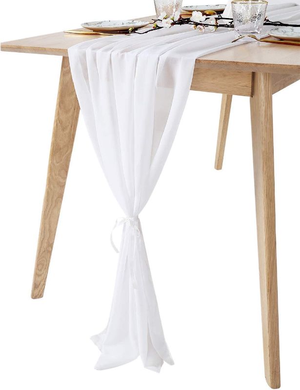 Photo 1 of 10Ft 1 Piece White Chiffon Table Runner 27x120 Inches Sheer Chiffon Fabric Bridal Party Romantic Wedding Reception Decorations  -- FACTORY SEALED --

