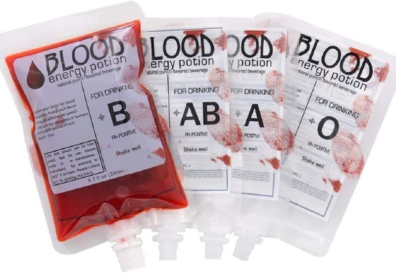 Photo 1 of 20 Pack Halloween Blood Bag Drink Container, 250ml Reusable A, B, AB, O Blood Type Blood Bag Party Cups for Zombie Party Halloween Props, Decoration(Blood Type Sent Random)
