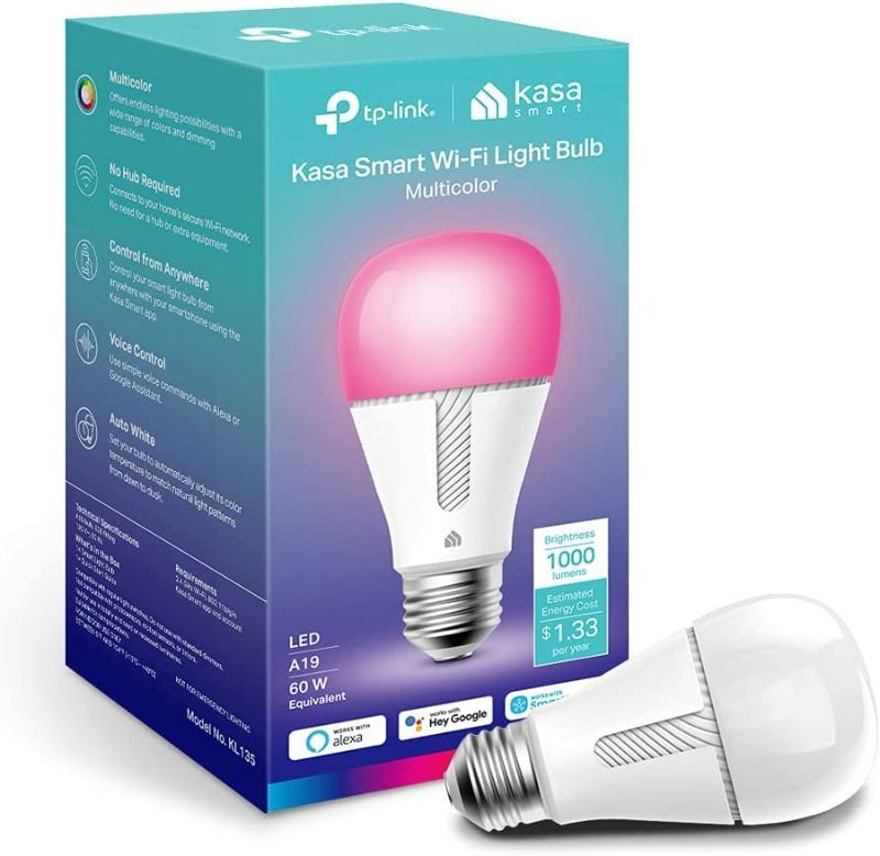 Photo 1 of Kasa Smart Bulb, Dimmable Color Changing Light Bulb Work with Alexa and Google Home, 1000 Lumens 60W Equivalent, Amazon CFH&FFS, 2.4Ghz WiFi only, No Hub Required, 2-Year Warranty, 1-Pack (KL135) -- FACTORY SEALED --
