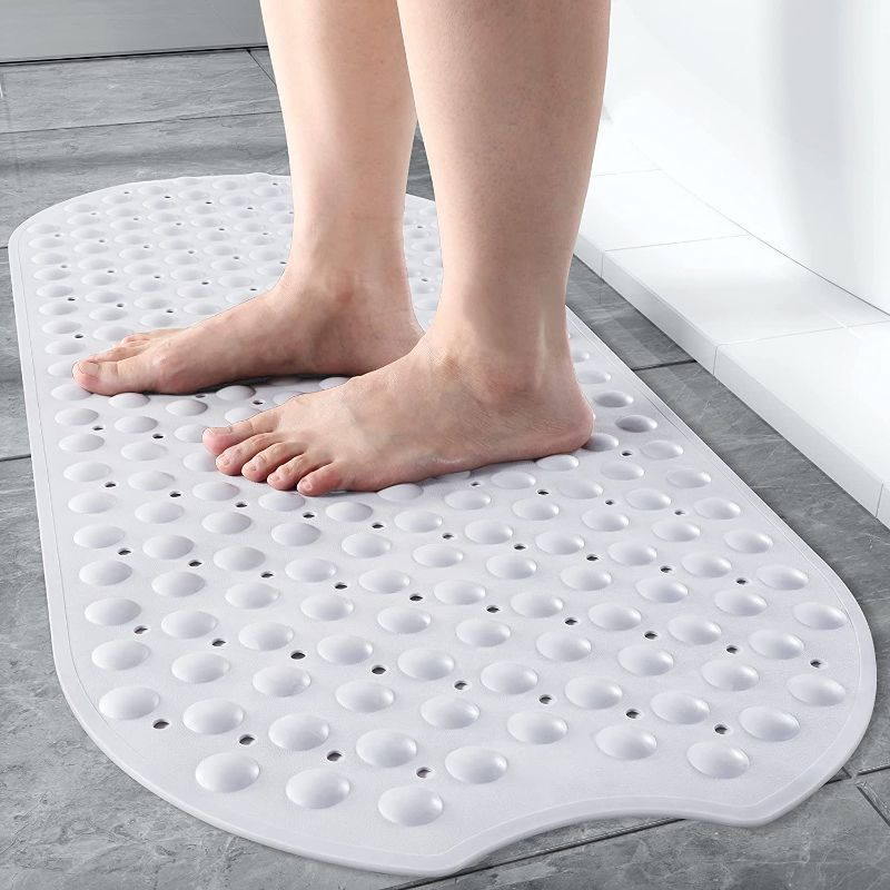 Photo 1 of  Bathtub Mat Non Slip, Oval Extra Long Bathroom Shower Mat, Strong Suction Cups, Material TPE Softer Than PVC, Drain Holes, Machine Washable, Latex, Phthalate Free, 39 X 16 Inches, White  -- FACTORY SEALED --