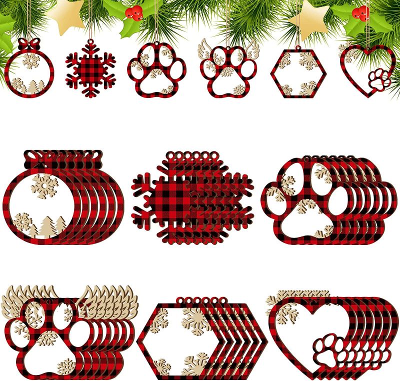 Photo 1 of 36 Pcs Christmas Dog Paw Ornament Wooden Snowflake Hanging Ornaments for Christmas Decoration with Angel Wings Customized Xmas Tree Party Supply (Red and Black)  --  FACTORY SEALED ,3 PACKS --
