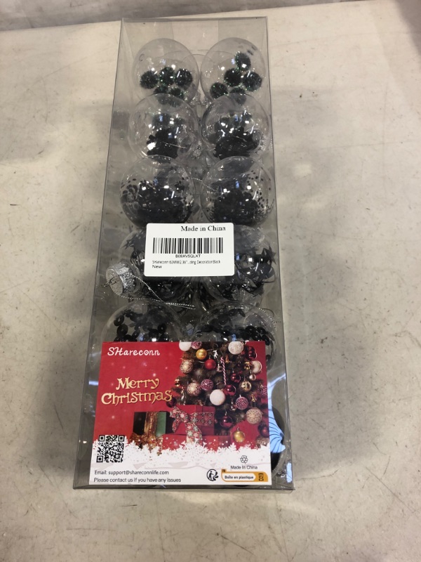 Photo 2 of  60MM/2.36" Clear Christmas Balls Ornaments,24PCS Shatterproof Plastic Decorative Baubles for Xmas Tree Decor Holiday Party Wedding Decoration?Black 6CM 24CT Black  -- FACTORY SEALED --