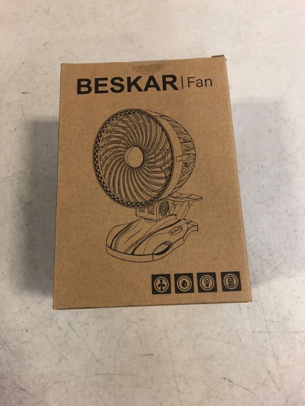Photo 1 of BESKAR 6 inch Clip on Fan - 5000mAh Battery Rechargeable with CVT Speeds and Strong Airflow, Head Adjustable, Small Desk Fan Personal Quiet Fan for Office Stroller Outdoor Black Blue Battery Operated  -- FACTORY SEALED --